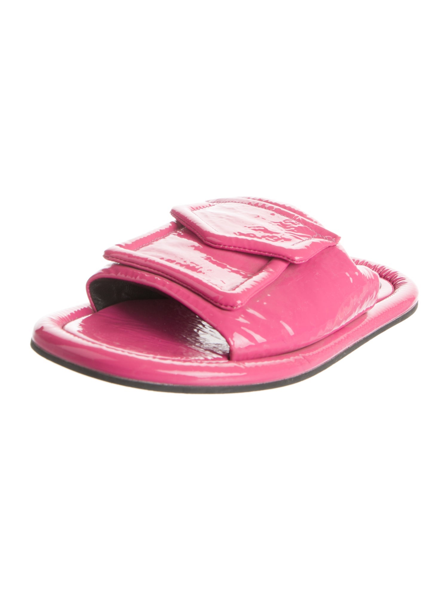 Tibi Patent Leather Embroidered Accent Slides